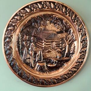 Vintage Large 19 1/4 inches copper craft Guild hanging wall plate